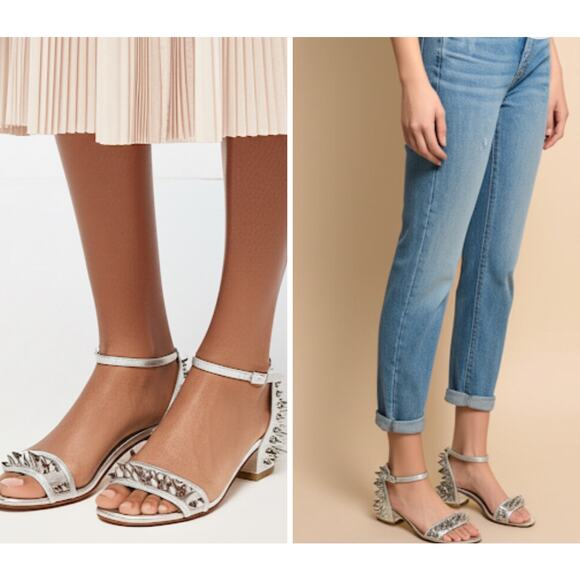 Christian Louboutin Silver Leather Druide Studded Ankle Strap Sandals Sz 5 - Picture 1 of 15